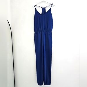 Amanda Uprichard Royal Blue Racer Back Jumpsuit Gathered Bottom